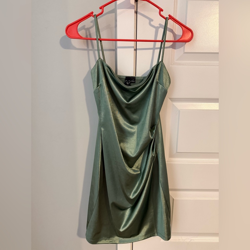 Windsor Green Asymmetrical Sleeveless Mini Dress